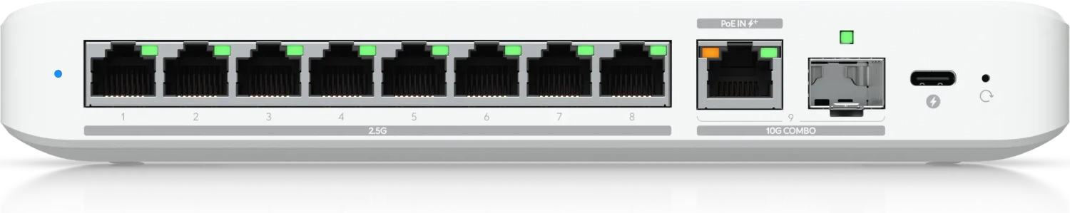 Ubiquiti UniFiSwitch Flex Desktop 2.5G Smart Switch, 8x RJ-45, 1x RJ-45/SFP+, PoE+ PD